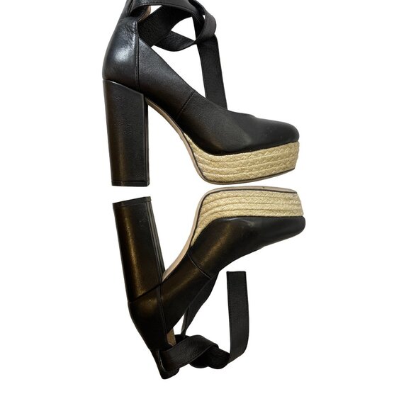 For Love & Lemons x Raye Harper Leather Ankle Strap Heel Black Sz 36 - Picture 6 of 8